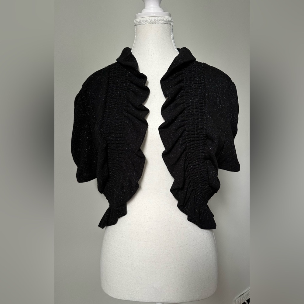 UNBRANDED Y2K Black Sparkly Ruffle Cropped Whimsigoth Bratz Shrug Size S